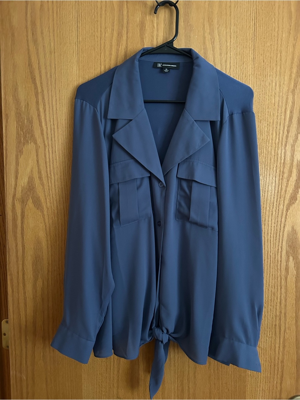 INC International Concepts Blue Tie-Front Blouse